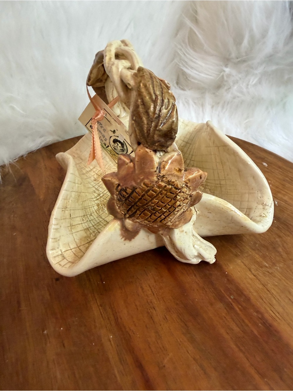 Vintage Treasure Craft USA ceramic sunflower dish with crackled glaze.